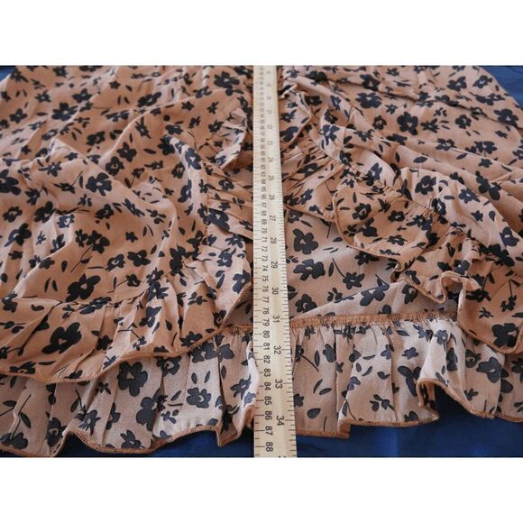 Women's Brown Wrap V Neck Floral Dress with Ruffles M #1656-A4 - Picture 8 of 9